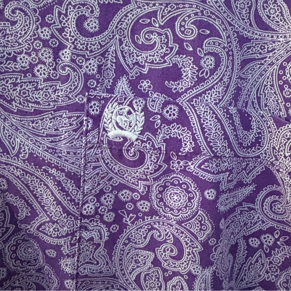 CINCH COTTON WESTERN COWBOY LONG SLEEVE BUTTON DOWN PAISLEY PURPLE DRESS SHIRT - Picture 9 of 11